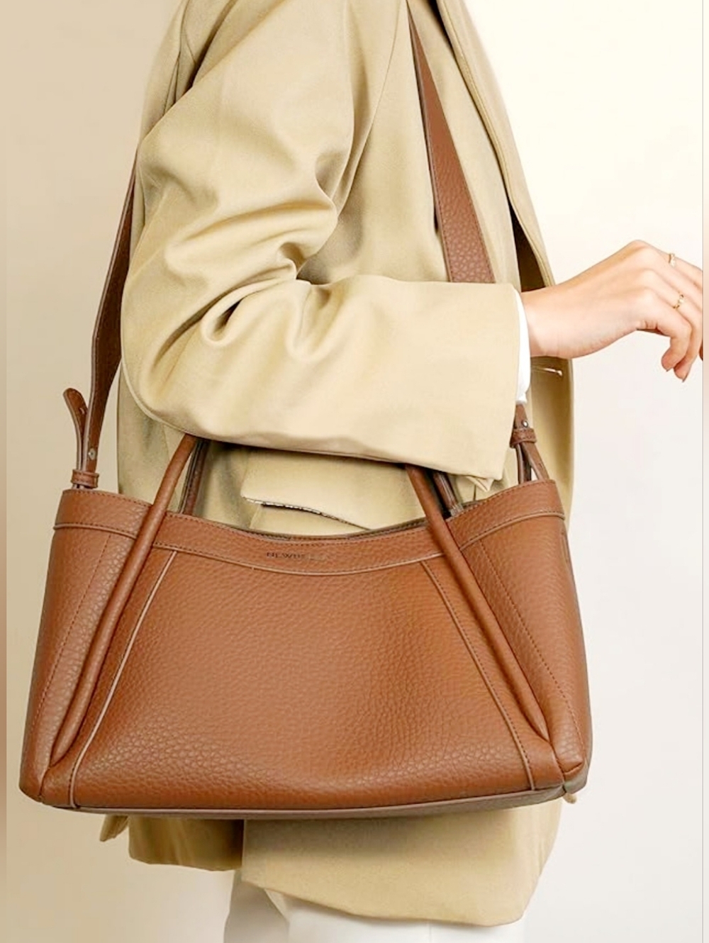 Newbella Kelly Brown Lightweight Faux Leather Top-Handle Shoulder Tote Bag NEW - Picture 7 of 16
